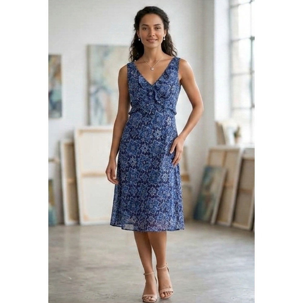 VTG Y2K Babydoll Dress Blue Floral Chiffon Lined 5/6 Small Boho Fairy Whimsigoth